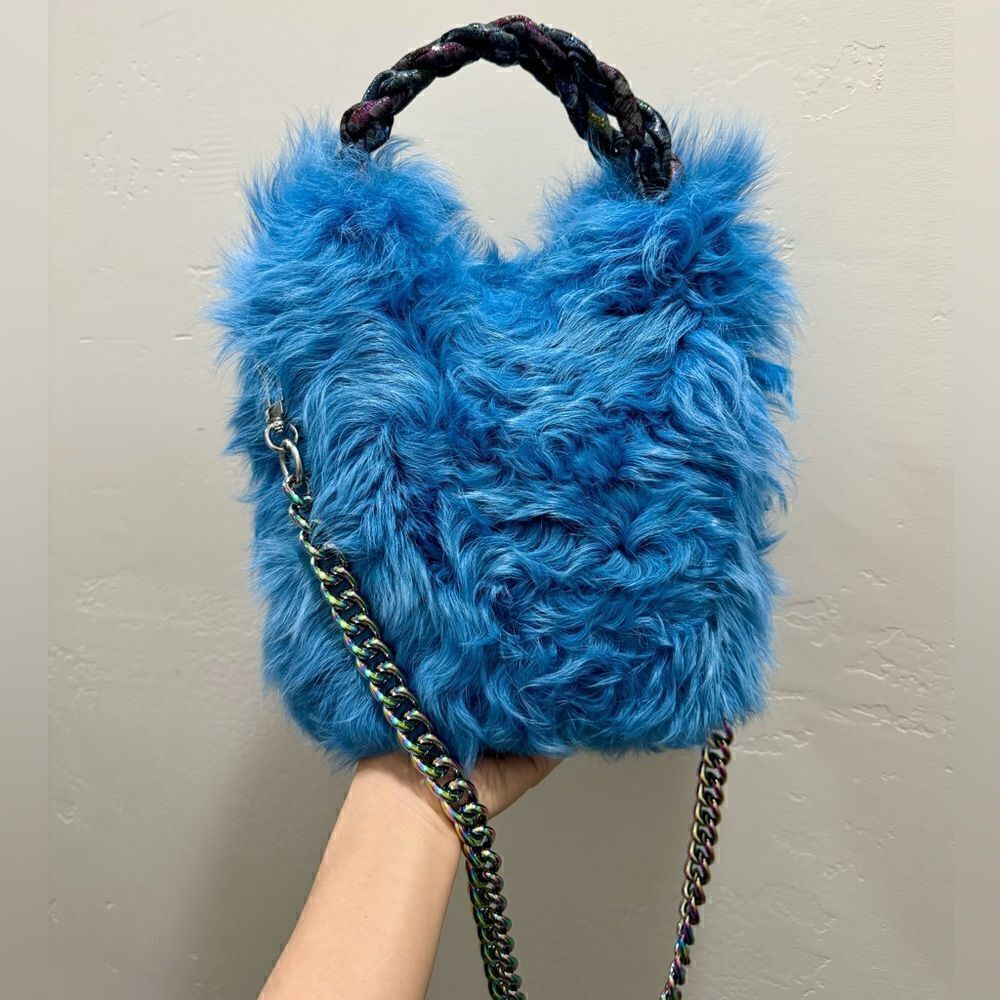 Handmade Genuine Toscana Shearling & Lambskin Braided Top Handles Bag/Crossbody
